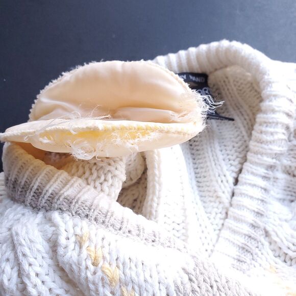 Vintage 90s Hand Knit Cropped Sweater XS Petite Long Sleeve Argyle Chunky Preppy - Picture 9 of 9